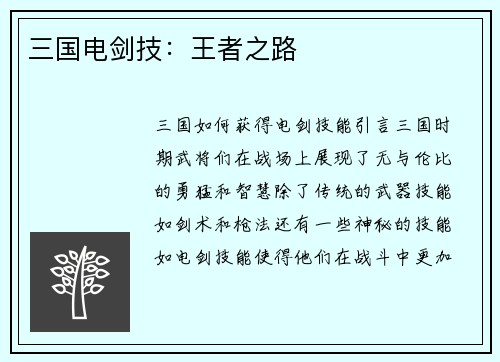 三国电剑技：王者之路